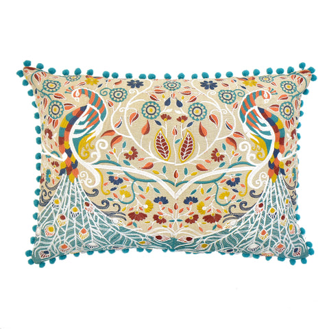 Petrol Blue Peacock Embroidery Cushion Cover | 35 x 50 cm