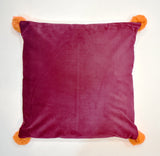 Plain Velvet Cushion with Pompoms | 45 x 45 cm