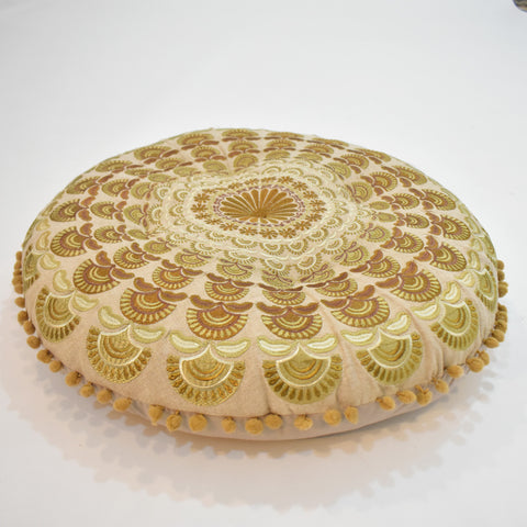 Ecru Mandala Style Round Indian Cushion | 55 x 55 cm