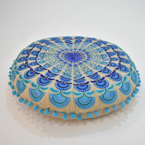 Turquoise Mandala Style Round Indian Cushion | 55 x 55 cm