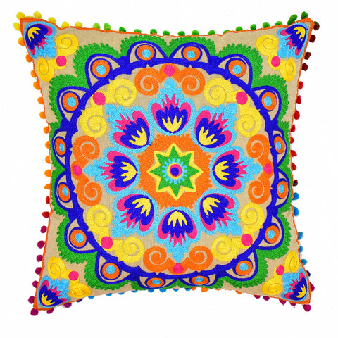 Multicolor Floral Embroidery Cushion Cover | 45 x 45 cm