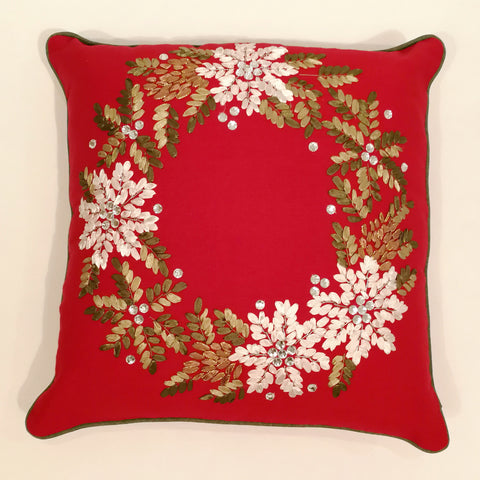Red Christmas Ribbon Wreath Cushion Cover | 40 x 40 cm