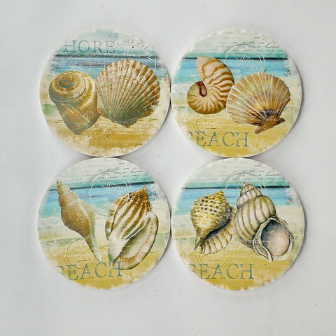 Round Absorbant Seashell Ceramic Coaster Set