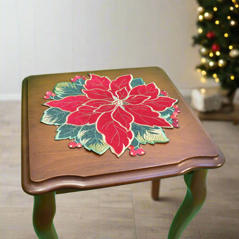 Christmas Poinsettia Round Doily | 12 inches