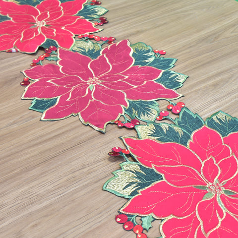 Christmas Poinsettia Table Runner | 13 x 36 inches