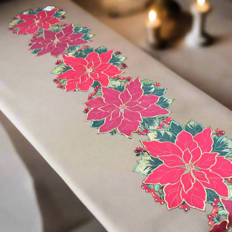 Christmas Poinsettia Table Runner | 13 x 72 inches