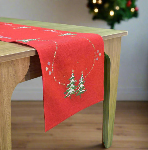 Red Modern Christmas Tree Table Runner | 16 x72 inches