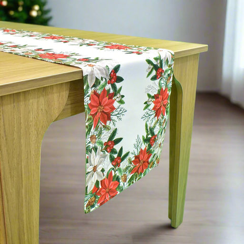 Chrismas Poinsettia Table Runner | 16 x 72 inches