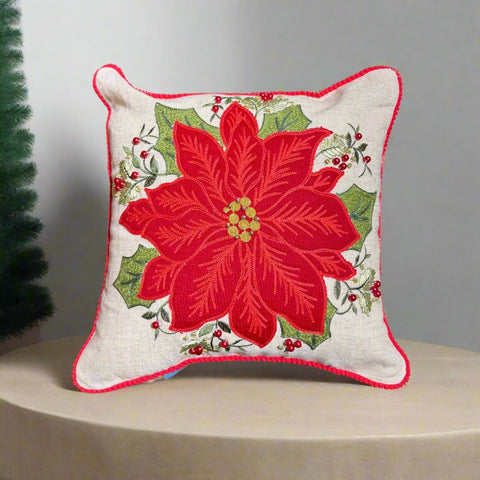 Merry Christmas Poinsettia Cushion Cover | 40 x 40 cm