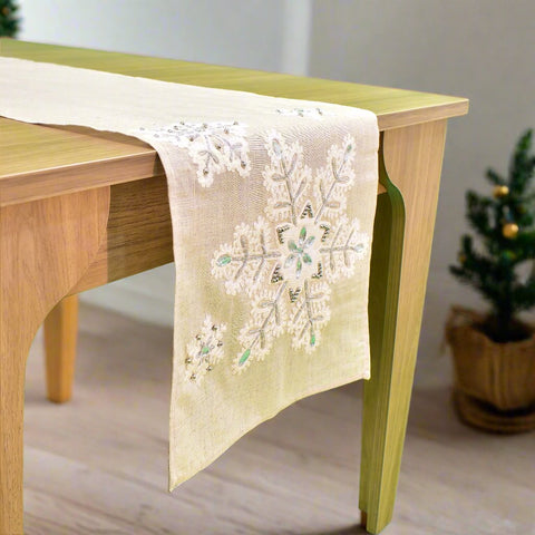 Beige Snowy flakes Table Runner | 14 x 72 inches