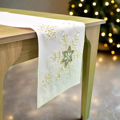 Gold Snowy flakes Table Runner | 14 x 72 inches