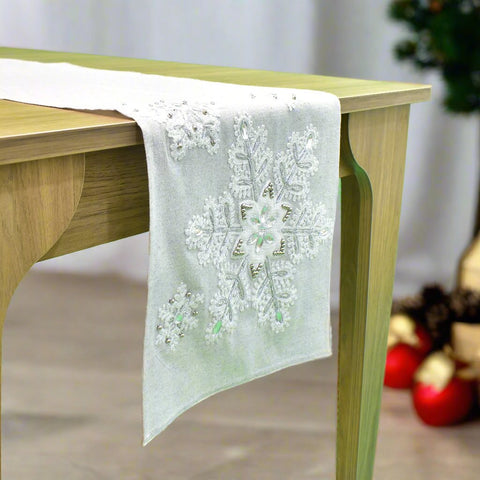 Grey Snowy flakes Table Runner | 14 x 72 inches