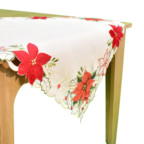 Chrismas Poinsettia Applique Table Topper | 36 inches