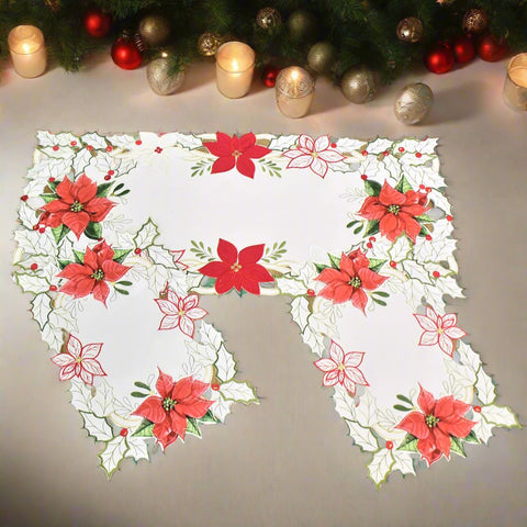 Chrismas Poinsettia Applique 3 Piece Tablecloths Set