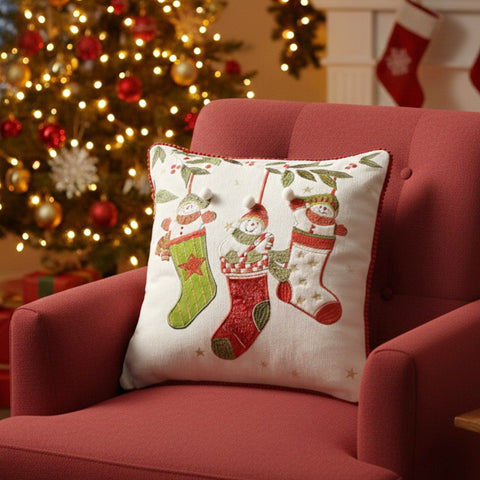Stocking & Snowman Cushion Cover | 45 x 45 cm