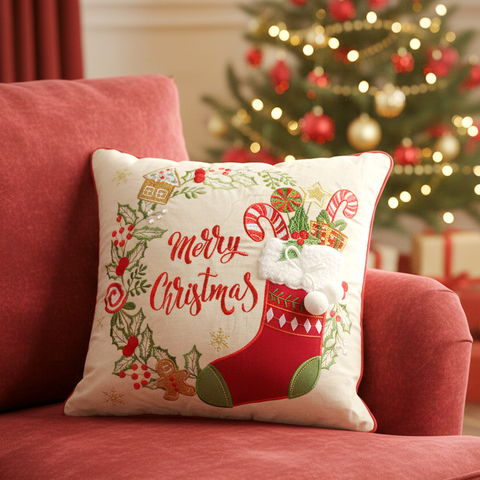 Merry Christmas Stocking Cushion Cover | 45 x 45 cm
