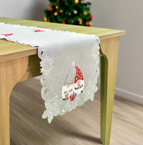 Grey Chrismas Gnomes Table Runner | 16 x 72 inches