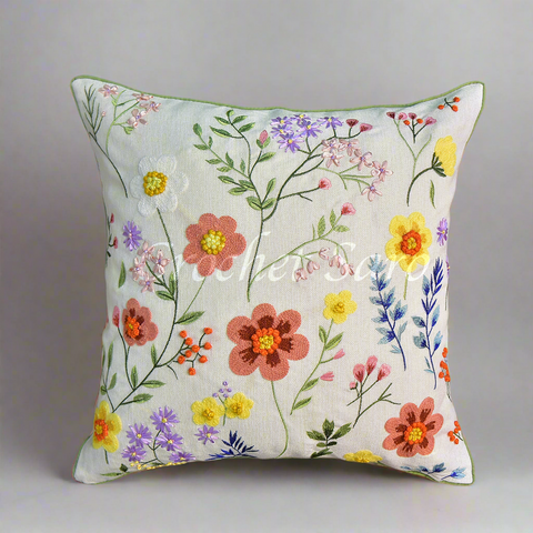 Flower Embroidery Cushion Cover | 45 x 45 cm