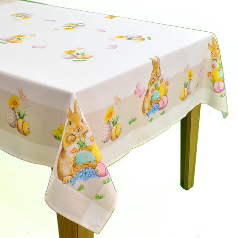 Easter Bunny & Eggs Dining Table Topper | 72x90 inches