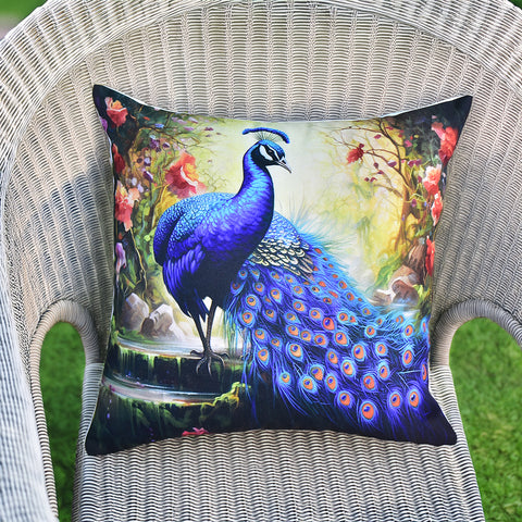 Colorful Blue Peacock Cushion Cover | 45 x 45 cm
