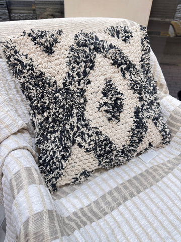 Beige & Black Boho Cushion with Filler | 45 x 45 cm