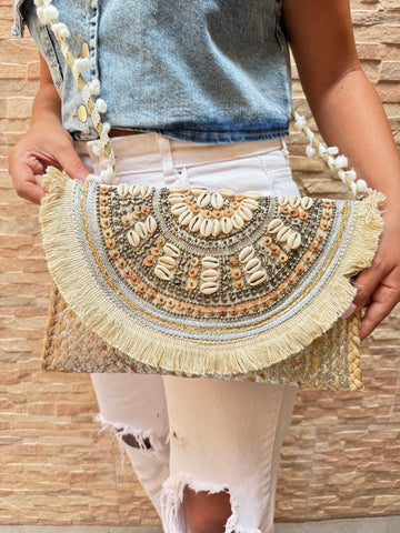 FoldOver Bohemian Jute Clutch Bag