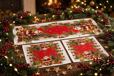 Santa Claus With Animals 3 Piece Tablecloths Set