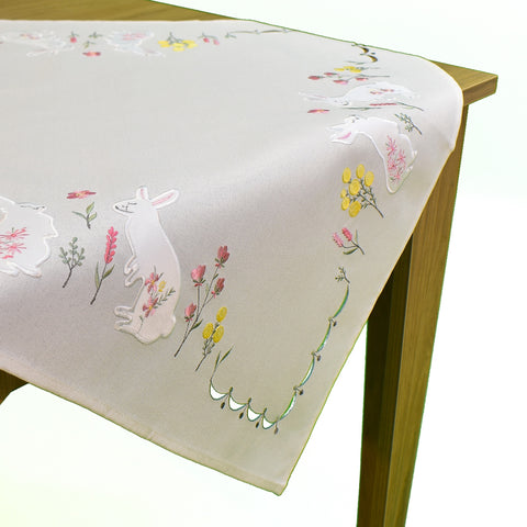 Easter Rabbit With Flowers Cream Table Topper | 54 x 54 inches