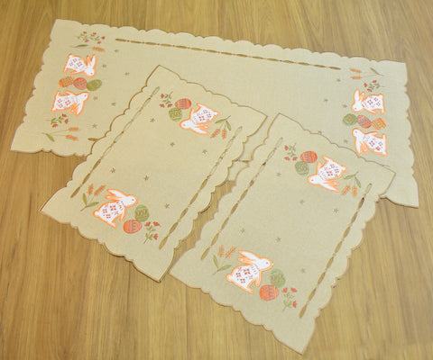 Orange & White Applique Bunnies 3 Piece Tablecloths Set