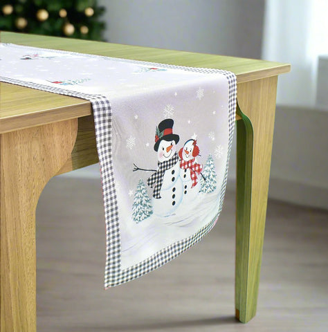 Grey Chrismas Snowman Table Runner | 16 x72 inches