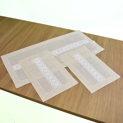 Linen-Like Classic Lace 3 Piece Tablecloths Set