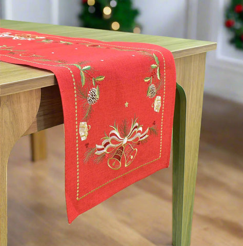 Red Christmas Bells Table Runner | 16 x72 inches