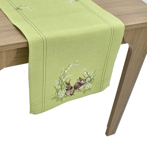 Easter Rabbit Green Table Runner | 16 x 72 inches