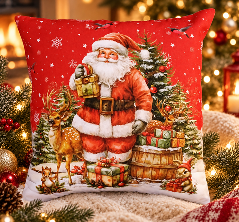 Santa Claus With Animals Cushion Cover | 45 x 45 cm