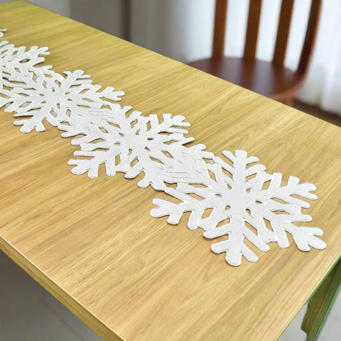 Grey Christmas Snowflake Table Runner  | 16 x 64 inches