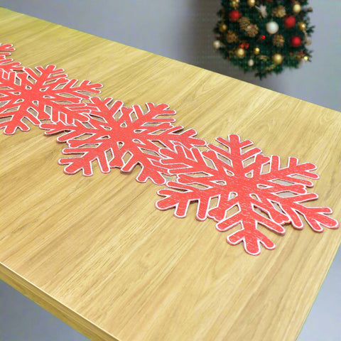 Red Christmas Snowflake Table Runner  | 16 x 64 inches