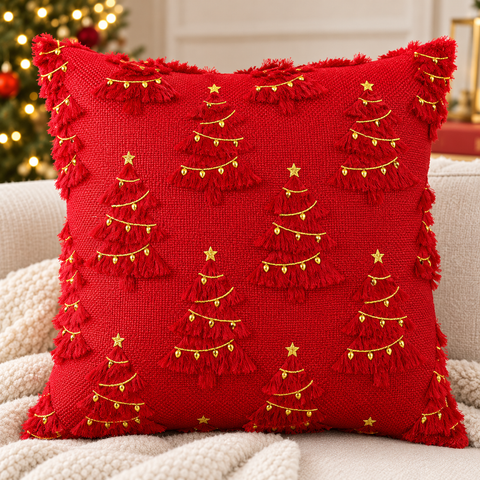 Festive Christmas Tree Cushion Cover- RED | 45 x 45 cm