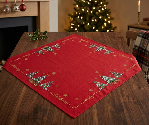 Embroidered Christmas Trees Table Topper | 36 inches