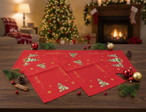 Embroidered Christmas Trees 3 Piece Tablecloths Set