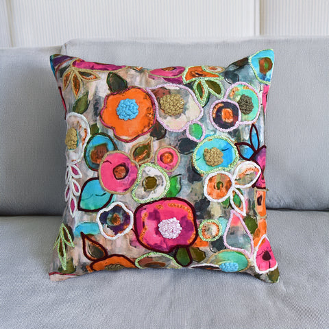 Colorful Flower Embroidery Cushion Cover | 45 x 45 cm