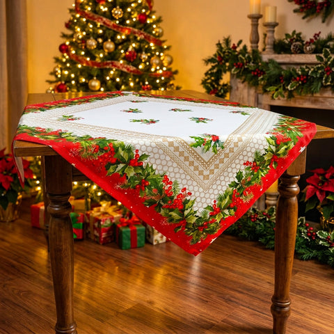 Holly Leaves Table Topper | 36 inches