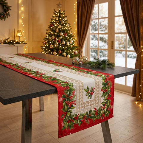 Holly Leaves Table Runner | 16 x 72 inches