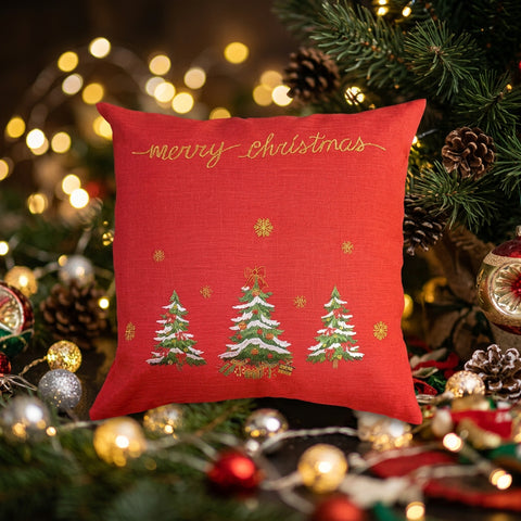Embroidered Christmas Trees Cushion Cover | 45 x 45 cm