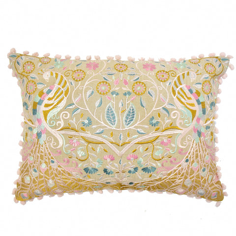Light Pink Peacock Embroidery Cushion Cover | 35 x 50 cm