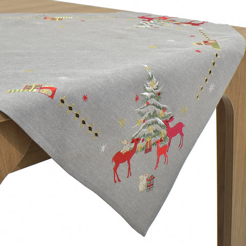 Christmas Deer & Tree Square Table Topper | 36 inches