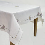 White Applique Bunnies Dining Table Topper | 72x90 inches