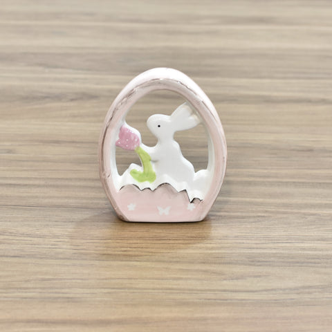 Decorative Ceramic Easter Bunny Inside Egg | Large