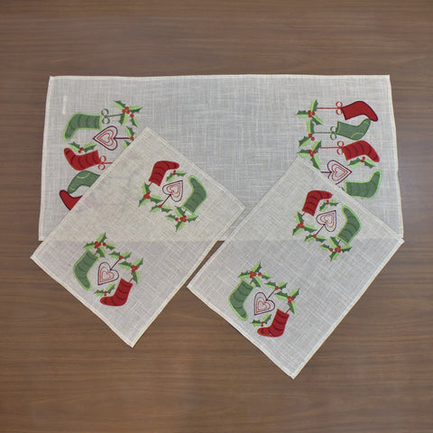 Christmas Stockings 3 Piece Tablecloths Set