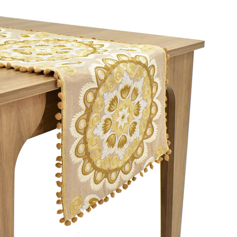 Beige Floral Table Runner | 16x64 inches