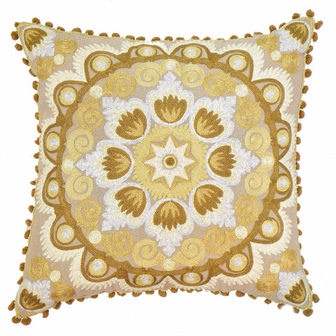 Beige Floral Embroidery Cushion Cover | 45 x 45 cm